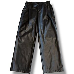 Zenana Hey Honey Black Faux Leather Wide Leg Pants XL Pull On High Rise